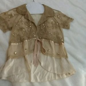 Anthropology Tab/cream lace and sequin top